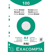 100 fiches bristol non perforées 21x29,7 cm blanc quadrillé 5x5, EXACOMPTA - Ma Rentrée Facile