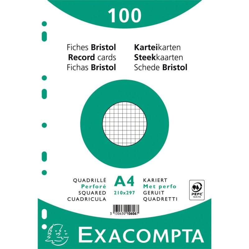 100 fiches bristol non perforées 21x29,7 cm blanc quadrillé 5x5, EXACOMPTA - Ma Rentrée Facile
