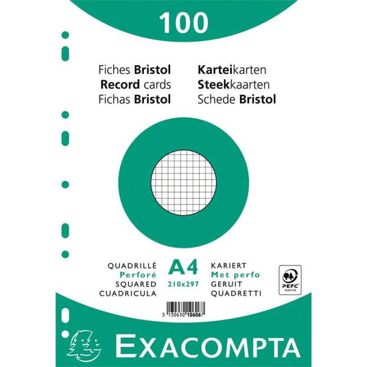 100 fiches bristol non perforées 21x29,7 cm blanc quadrillé 5x5, EXACOMPTA - Ma Rentrée Facile