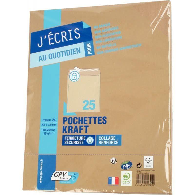 Paquet de 25 pochettes kraft 260x330 90g bande de protection - Ma Rentrée Facile