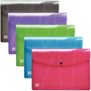 Lot de 5 enveloppes en polypropylène pour format A4 couleurs assorties, Oxford - Ma Rentrée Facile