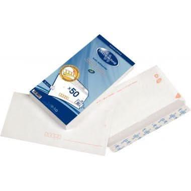 Paquet de 50 enveloppes blanches précasées DL 110x220 80g bande de protection - Ma Rentrée Facile