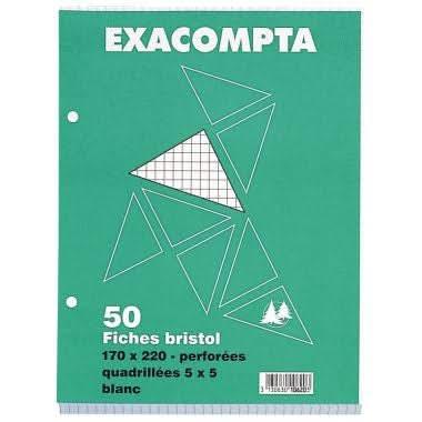 50 fiches bristol perforées 17 x 22 cm blanc quadrillé 5x5, EXACOMPTA - Ma Rentrée Facile