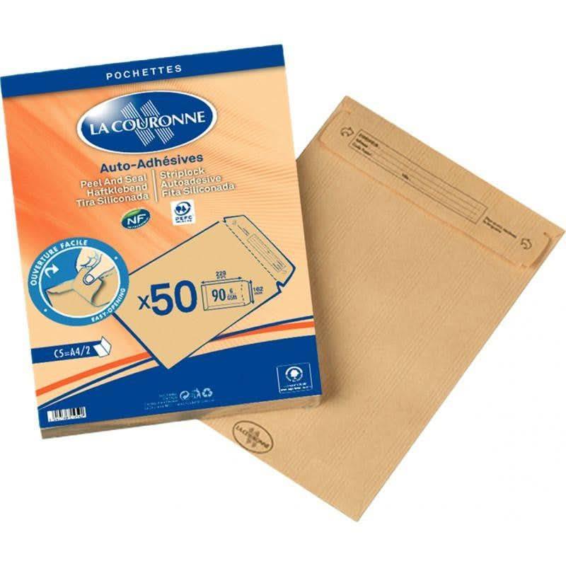 Paquet de 50 pochettes kraft C5 162x229 85g bande de protection - Ma Rentrée Facile