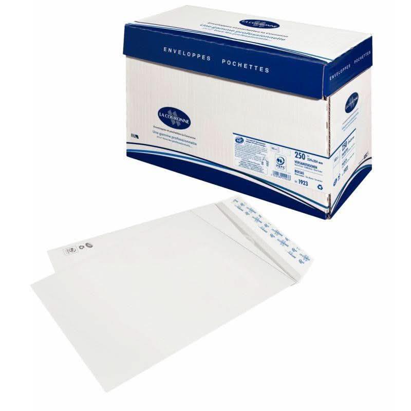 Paquet de 50 pochettes vélin blanc 229x324 90g fenêtre 50x110 bande de protection - Ma Rentrée Facile