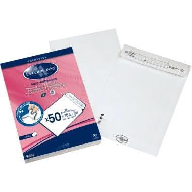 Paquet de 50 pochettes vélin blanc C4 229x324 90g bande de protection - Ma Rentrée Facile