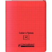 Cahier 17x22, 48 pages,seyès, couverture polypro avec 2 rabats rouge, Conquérant - Ma Rentrée Facile