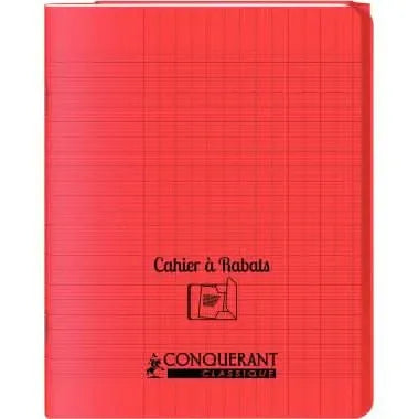 Cahier 17x22, 48 pages,seyès, couverture polypro avec 2 rabats rouge, Conquérant - Ma Rentrée Facile