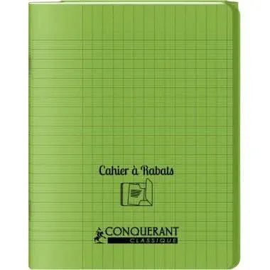 Cahier 17x22, 48 pages,seyès, couverture polypro avec 2 rabats vert, Conquérant - Ma Rentrée Facile