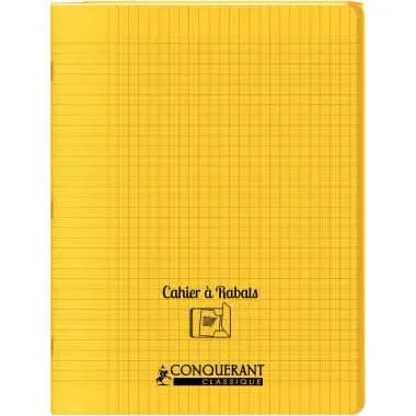 Cahier 24x32, 48 pages,seyès, couverture polypro avec 2 rabats jaune, Conquérant - Ma Rentrée Facile
