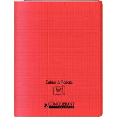 Cahier 24x32, 48 pages,seyès, couverture polypro avec 2 rabats rouge, Conquérant - Ma Rentrée Facile