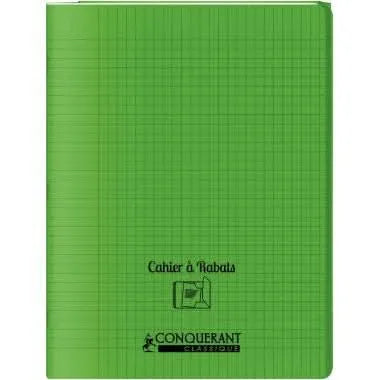 Cahier 24x32, 48 pages,seyès, couverture polypro avec 2 rabats vert, Conquérant - Ma Rentrée Facile