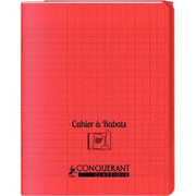 Cahier 17x22, 96 pages,seyès, couverture polypro avec 2 rabats rouge, Conquérant - Ma Rentrée Facile