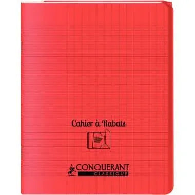 Cahier 17x22, 96 pages,seyès, couverture polypro avec 2 rabats rouge, Conquérant - Ma Rentrée Facile