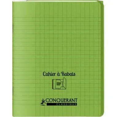 Cahier 17x22, 96 pages,seyès, couverture polypro avec 2 rabats vert, Conquérant - Ma Rentrée Facile