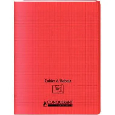 Cahier 24x32, 96 pages,seyès, couverture polypro avec 2 rabats rouge, Conquérant - Ma Rentrée Facile