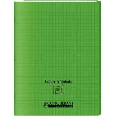 Cahier 24x32, 96 pages,seyès, couverture polypro avec 2 rabats vert, Conquérant - Ma Rentrée Facile