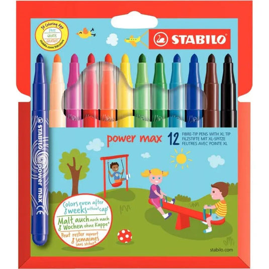 Pochette de 12 feutres pointe large Stabilo Power Max - Ma Rentrée Facile