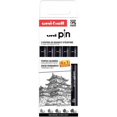 Pochette 5 feutres Uni Pin pointes impaires noir - Ma Rentrée Facile