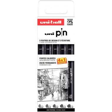 Pochette 5 feutres Uni Pin pointes paires noir - Ma Rentrée Facile