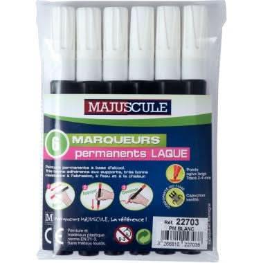 Pochette de 6 marqueurs permanents pointe large blanc - Ma Rentrée Facile