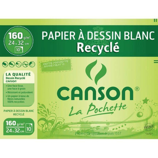 Pochette de 10 feuilles à dessin 100% recyclé 160g, format 24x32 cm CANSON - Ma Rentrée Facile