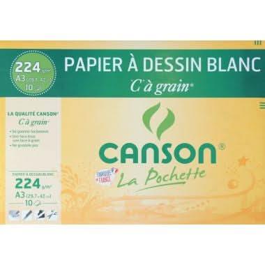 Pochette de 10 feuilles à dessin C à grain 224 g, format 29,7x42 cm CANSON - Ma Rentrée Facile