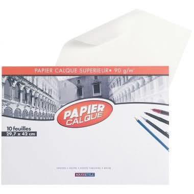 Pochette de 10 feuilles papier calque uni, 90 g 29,7x42 cm, EXCELLENCE - Ma Rentrée Facile