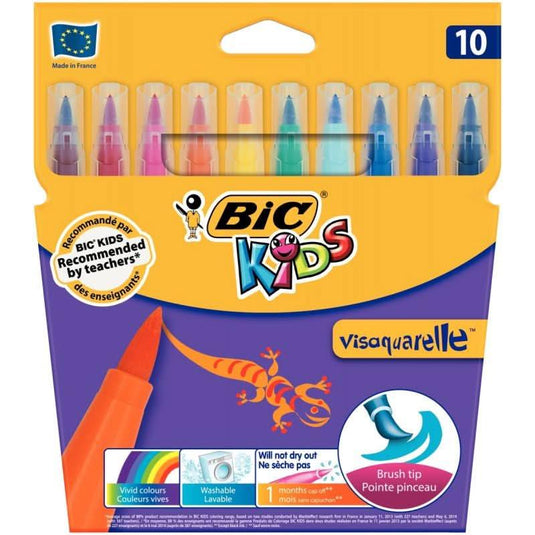Pochette de 10 feutres Bic Kids Visaquarelle pointe pinceau couleurs vives - Ma Rentrée Facile