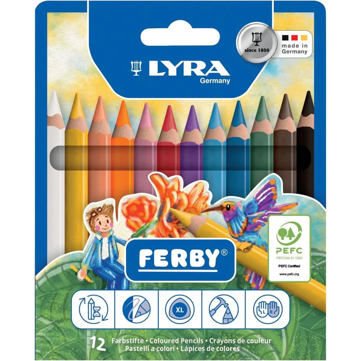 Pochette de 12 crayons de couleur Ferby triangulaires 12 cm - Ma Rentrée Facile