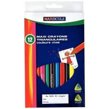 Pochette de 12 crayons de couleur triangulaires pointe large Majuscule - Ma Rentrée Facile