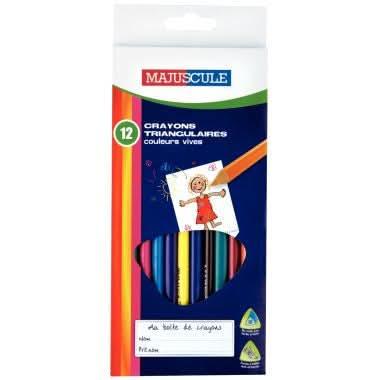 Pochette de 12 crayons de couleur triangulaires pointe moyenne Majuscule - Ma Rentrée Facile