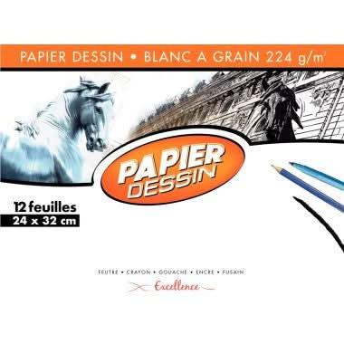 Pochette de 12 feuilles à dessin 224g format 24x32 cm EXCELLENCE - Ma Rentrée Facile