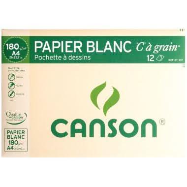 Pochette de 12 feuilles à dessin C à grain 180 g, format 21x29,7 cm CANSON - Ma Rentrée Facile