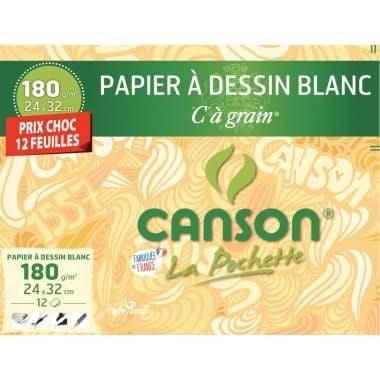 Pochette de 12 feuilles à dessin C à grain 180 g, format 24x32 cm CANSON - Ma Rentrée Facile
