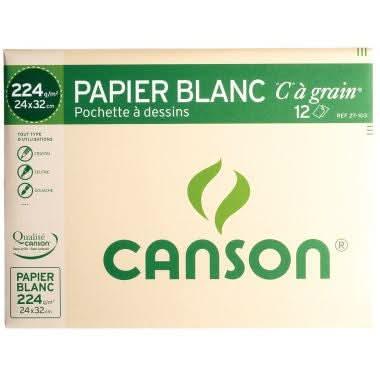 Pochette de 12 feuilles à dessin C à grain 224 g, format 24x32 cm CANSON - Ma Rentrée Facile