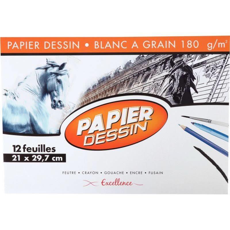 Pochette de 12 feuilles de papier dessin blanc 180g format 21x29,7 cm EXCELLENCE - Ma Rentrée Facile