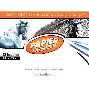 Pochette de 12 feuilles de papier dessin blanc 180 g format 24x32 cm EXCELLENCE - Ma Rentrée Facile