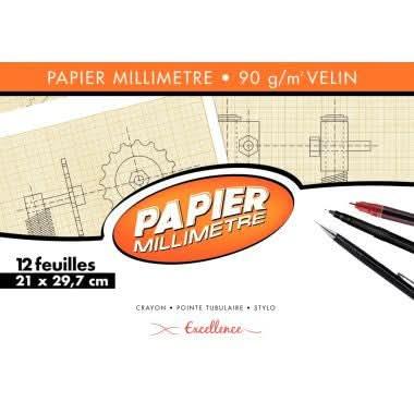 Pochette de 12 feuilles de papier millimétré, 90g, 21x29,7cm EXCELLENCE - Ma Rentrée Facile