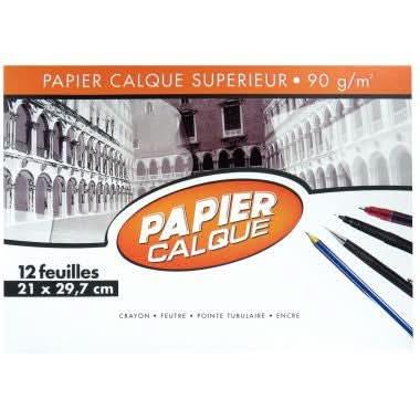 Pochette de 12 feuilles papier calque uni, 90g, 21x29,7 cm EXCELLENCE - Ma Rentrée Facile