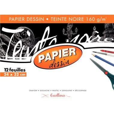 Pochette de 12 feuilles papier dessin noir format 24x32 cm 160 g - Ma Rentrée Facile