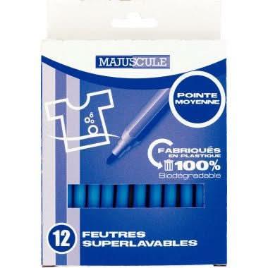 Pochette de 12 feutres pointe moyenne bleu clair Majuscule - Ma Rentrée Facile
