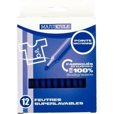 Pochette de 12 feutres pointe moyenne bleu foncé Majuscule - Ma Rentrée Facile