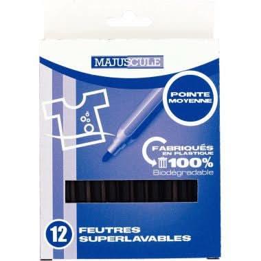 Pochette de 12 feutres pointe moyenne noir Majuscule - Ma Rentrée Facile