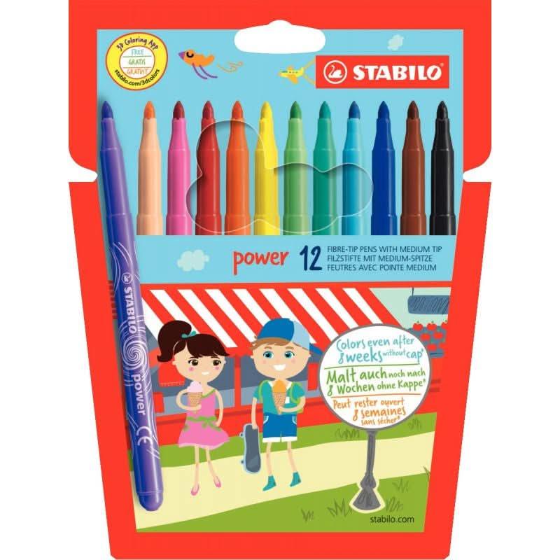 Pochette de 12 feutres pointe moyenne Stabilo Power - Ma Rentrée Facile