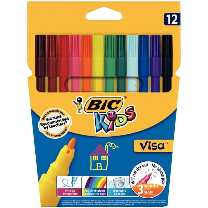 Pochette de 12 feutres pointe fine Bic Kids Visa 880 - Ma Rentrée Facile