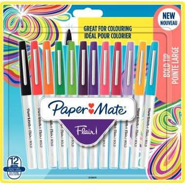 Pochette de 12 feutre nylon Flair Bold pointe large assortis - Ma Rentrée Facile