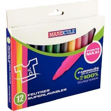 Pochette de 12 maxi feutres pointe large Majuscule - Ma Rentrée Facile