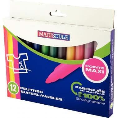 Pochette de 12 maxi feutres pointe large Majuscule - Ma Rentrée Facile
