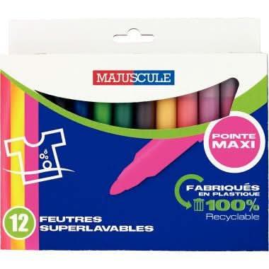 Pochette de 12 maxi feutres pointe large Majuscule - Ma Rentrée Facile